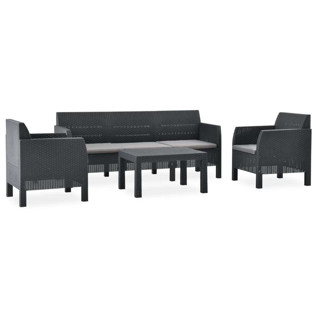 Vetonek Set de muebles de jardín 4 piezas cojines PP ratán gris antracita