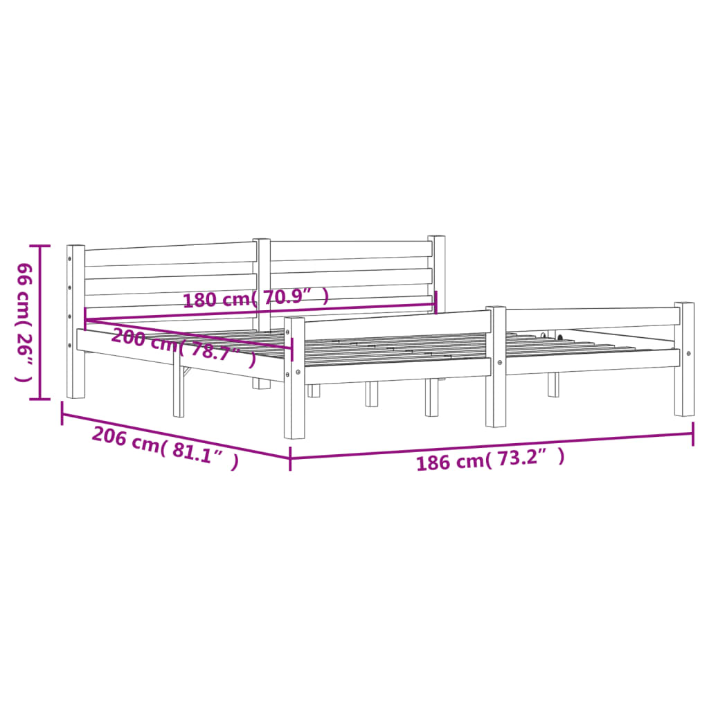 Estructura de cama sin colchón madera maciza de pino 180x200 cm