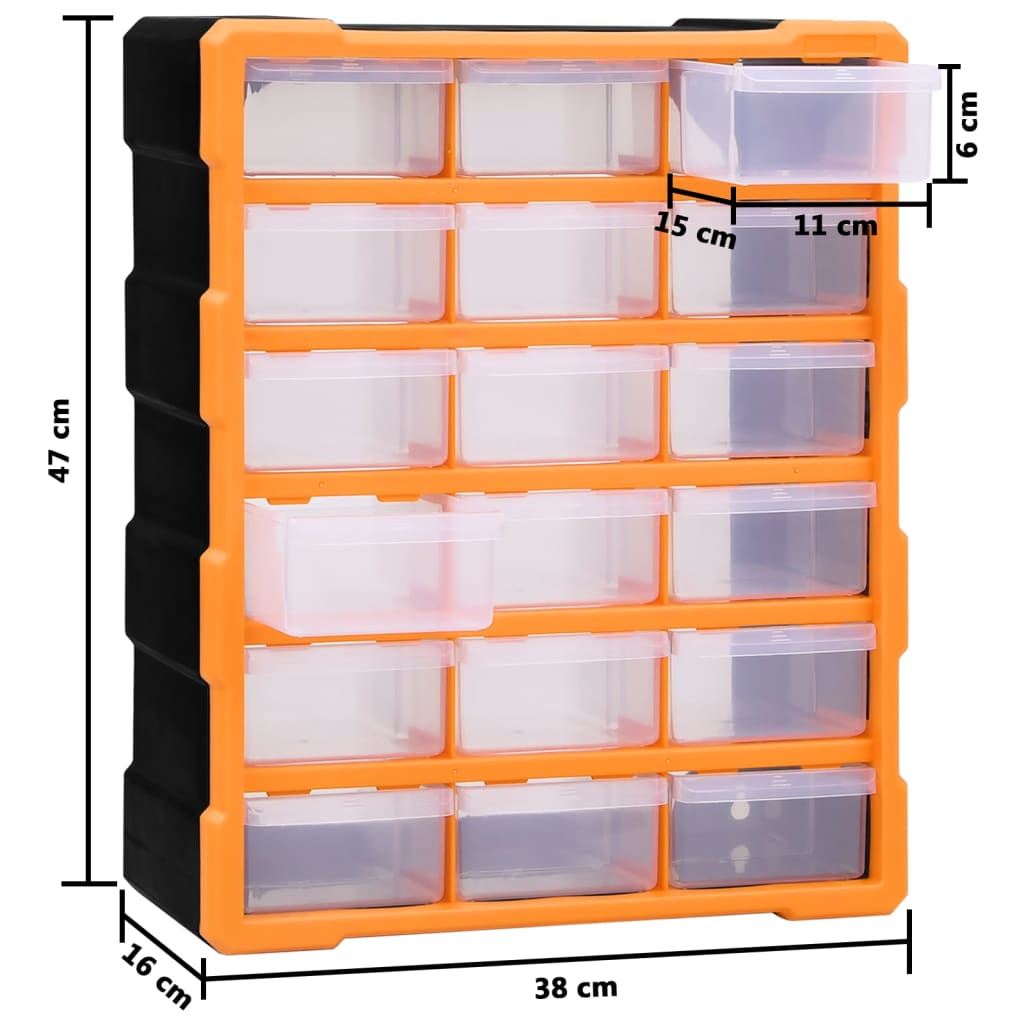 Organizador multicajones con 18 cajones intermedios 38x16x47 cm