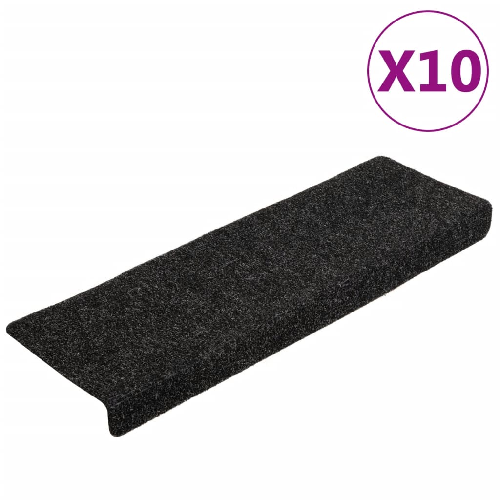 Carpetes de escada 10 unidades preto 65x21x4 cm