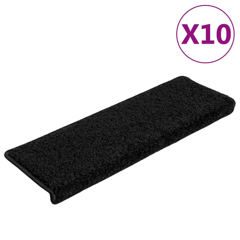 Carpetes de escada 10 unidades preto 65x21x4 cm