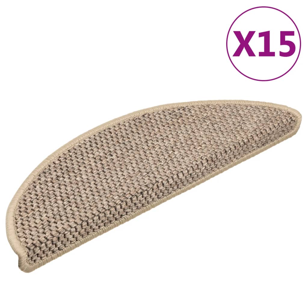 Alfombrilla autoadhesiva escalera sisal 15 uds beige 56x17x3 cm