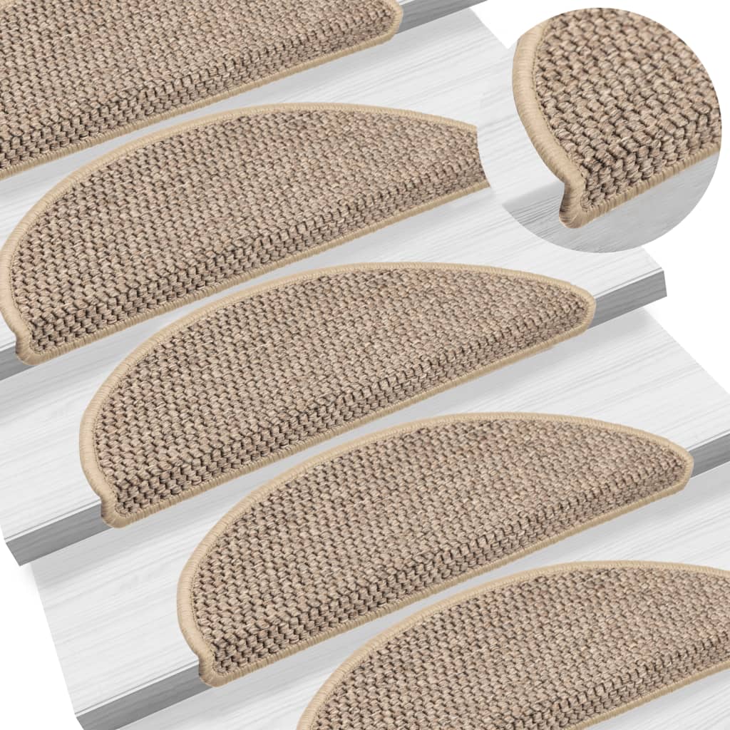 Vetonek Alfombrilla autoadhesiva escalera sisal 15 uds beige 56x17x3 cm