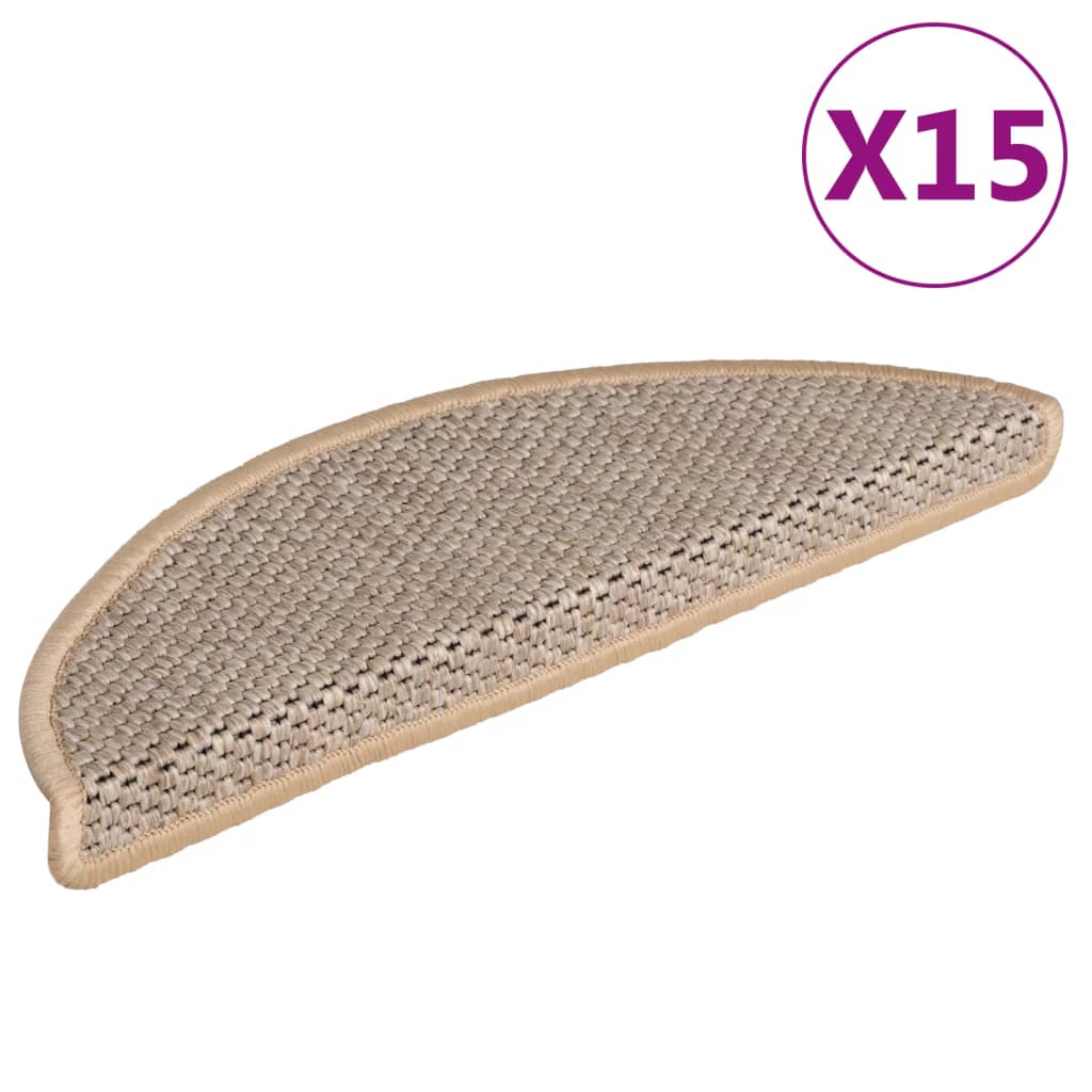 Alfombrilla autoadhesiva escalera sisal 15 uds beige 56x17x3 cm