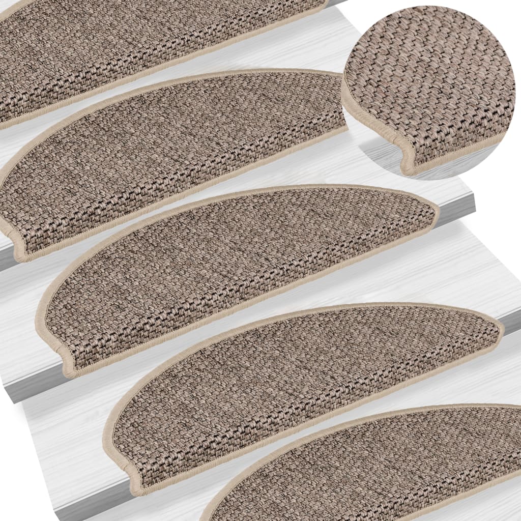 Alfombrilla autoadhesiva escalera sisal 15 uds beige 65x21x4 cm