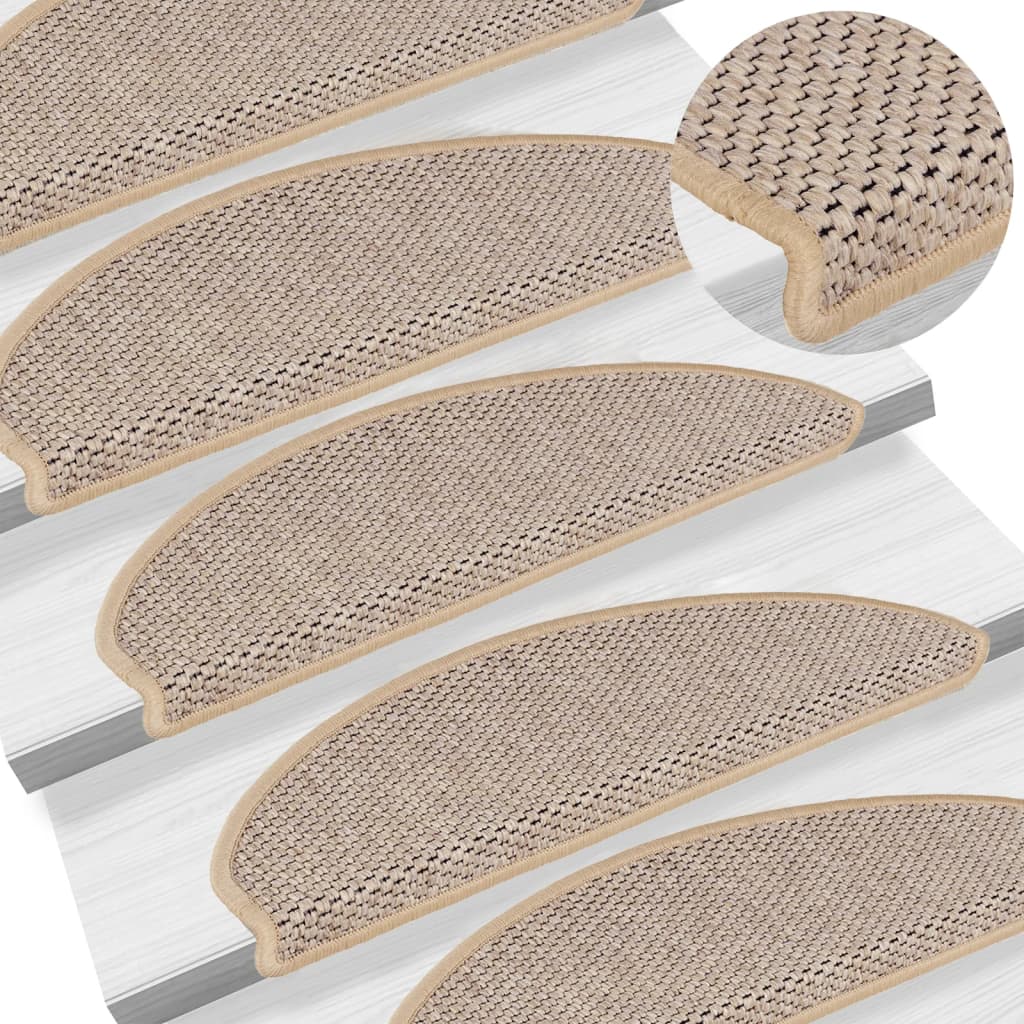 Alfombrilla autoadhesiva escalera sisal 15 uds beige 65x21x4 cm