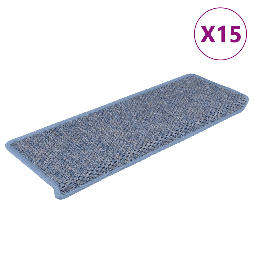 Alfombrilla autoadhesiva escalera sisal 15 uds azul 65x21x4 cm