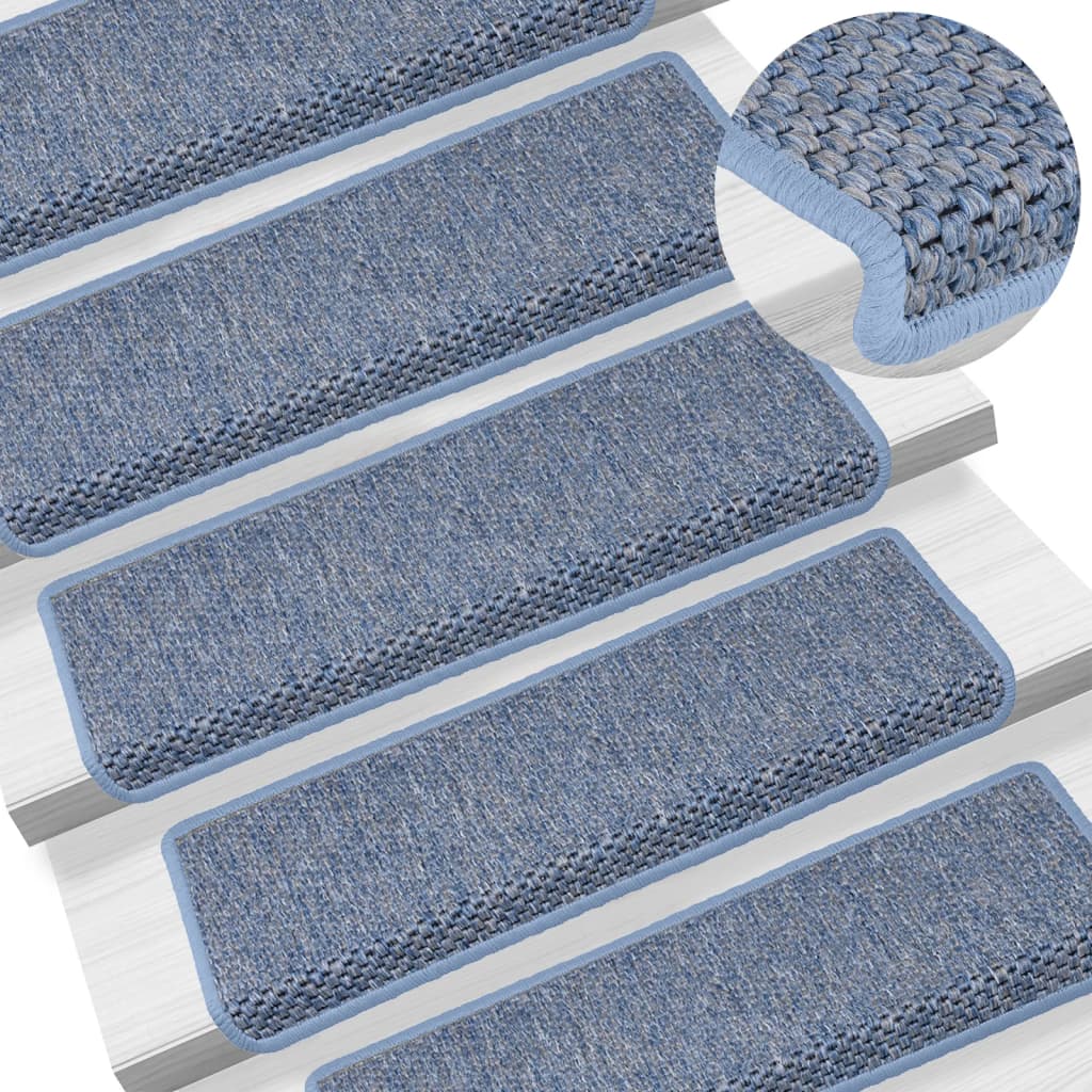 Vetonek Alfombrilla autoadhesiva escalera sisal 15 uds azul 65x21x4 cm