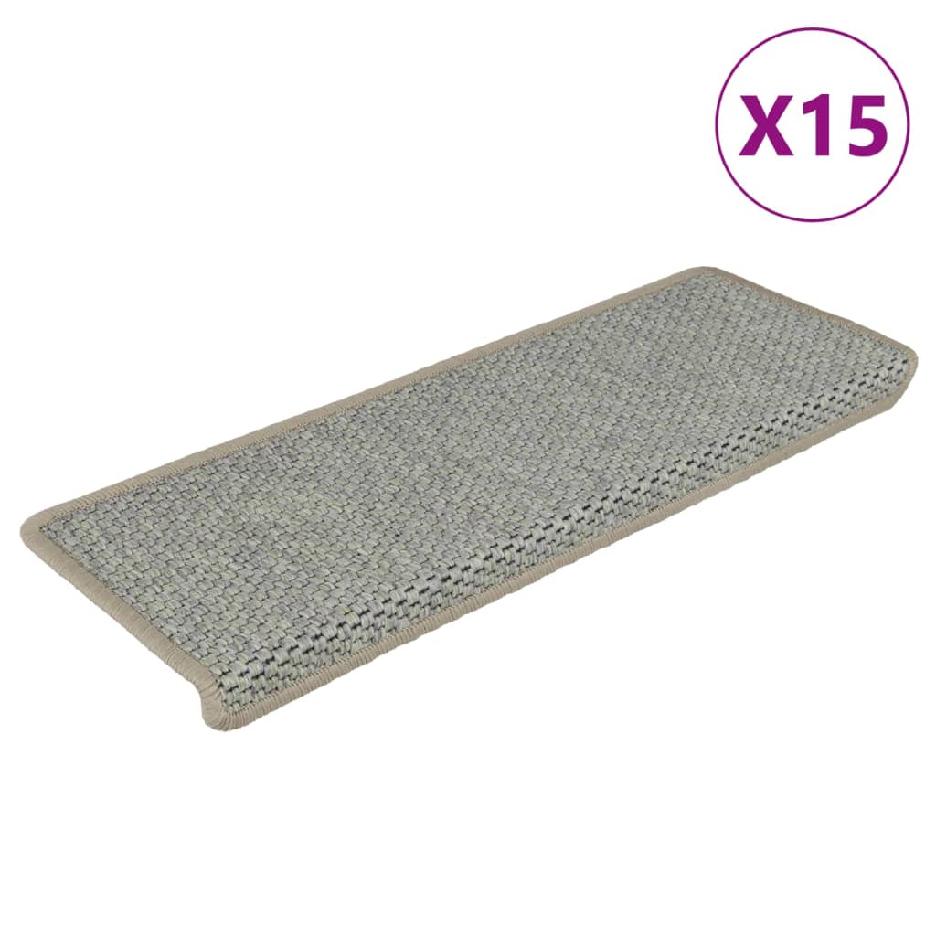 Alfombrilla autoadhesiva escalera sisal 15 uds gris 65x21x4 cm