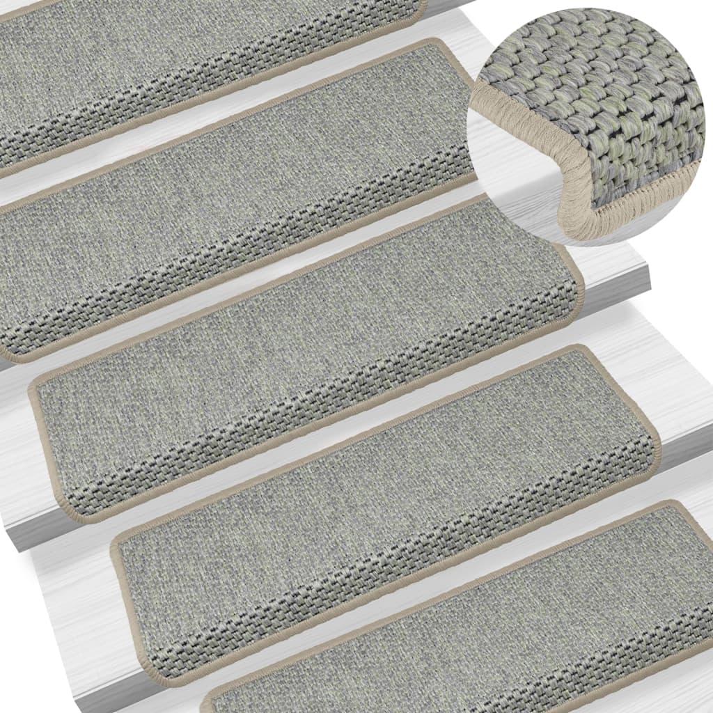 Alfombrilla autoadhesiva escalera sisal 15 uds gris 65x21x4 cm