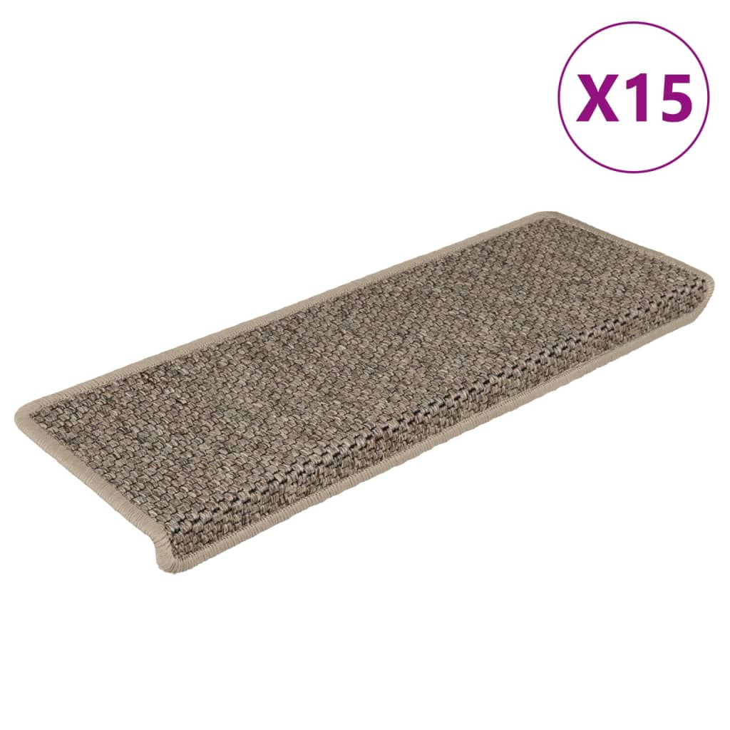 Alfombrilla autoadhesiva escalera sisal 15 uds beige 65x21x4 cm