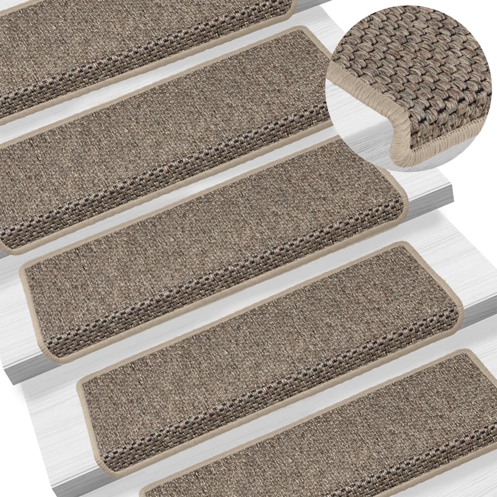 Vetonek Alfombrilla autoadhesiva escalera sisal 15 uds beige 65x21x4 cm