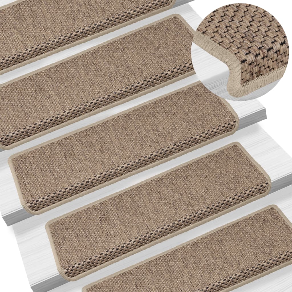 Vetonek Alfombrilla autoadhesiva escalera sisal 15 uds arena 65x21x4 cm