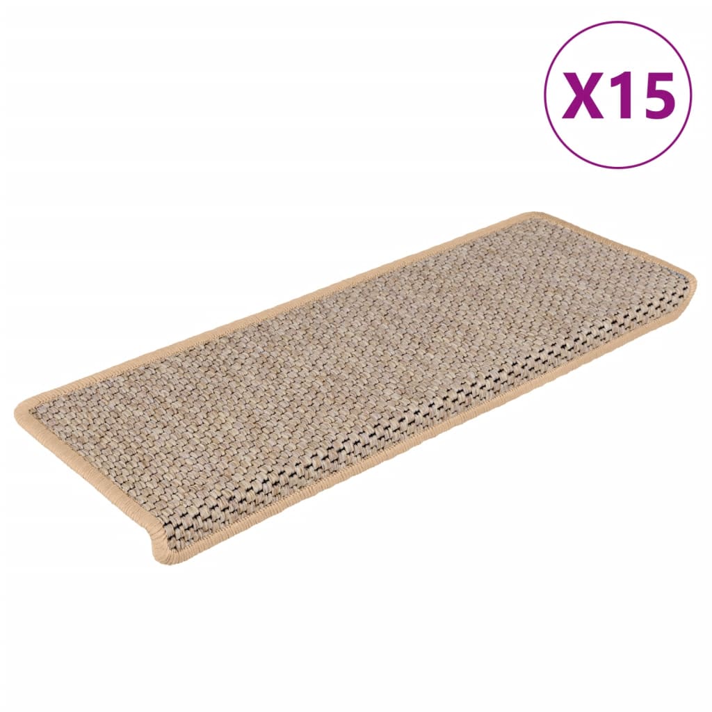 Alfombrilla autoadhesiva escalera sisal 15 uds beige 65x21x4 cm