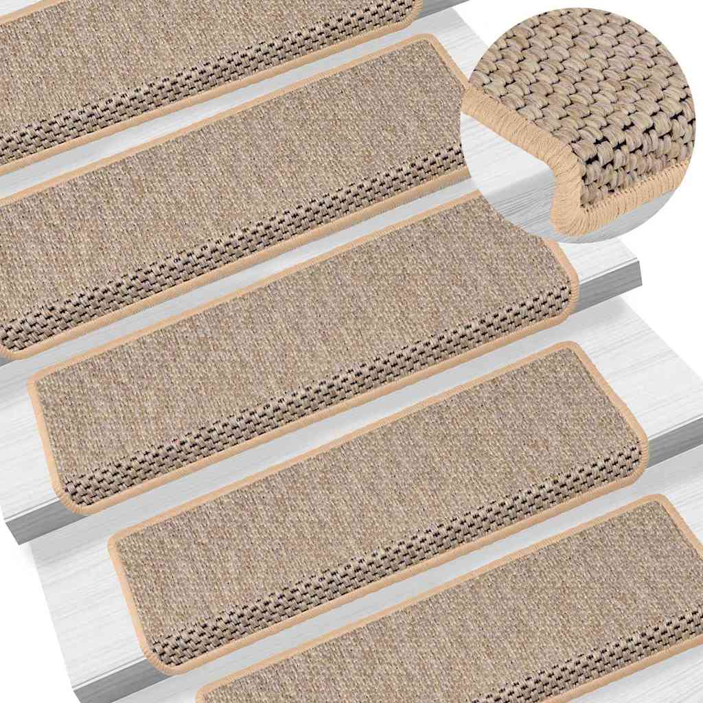 Vetonek Alfombrilla autoadhesiva escalera sisal 15 uds beige 65x21x4 cm