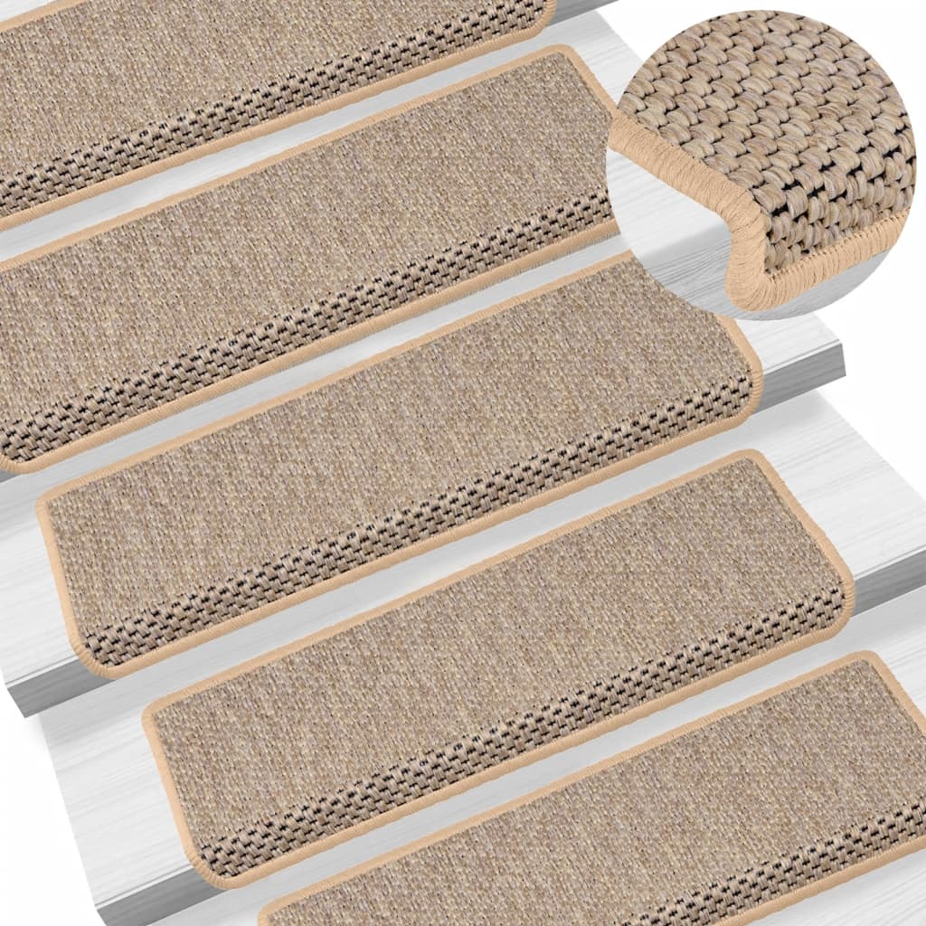 Alfombrilla autoadhesiva escalera sisal 15 uds beige 65x21x4 cm