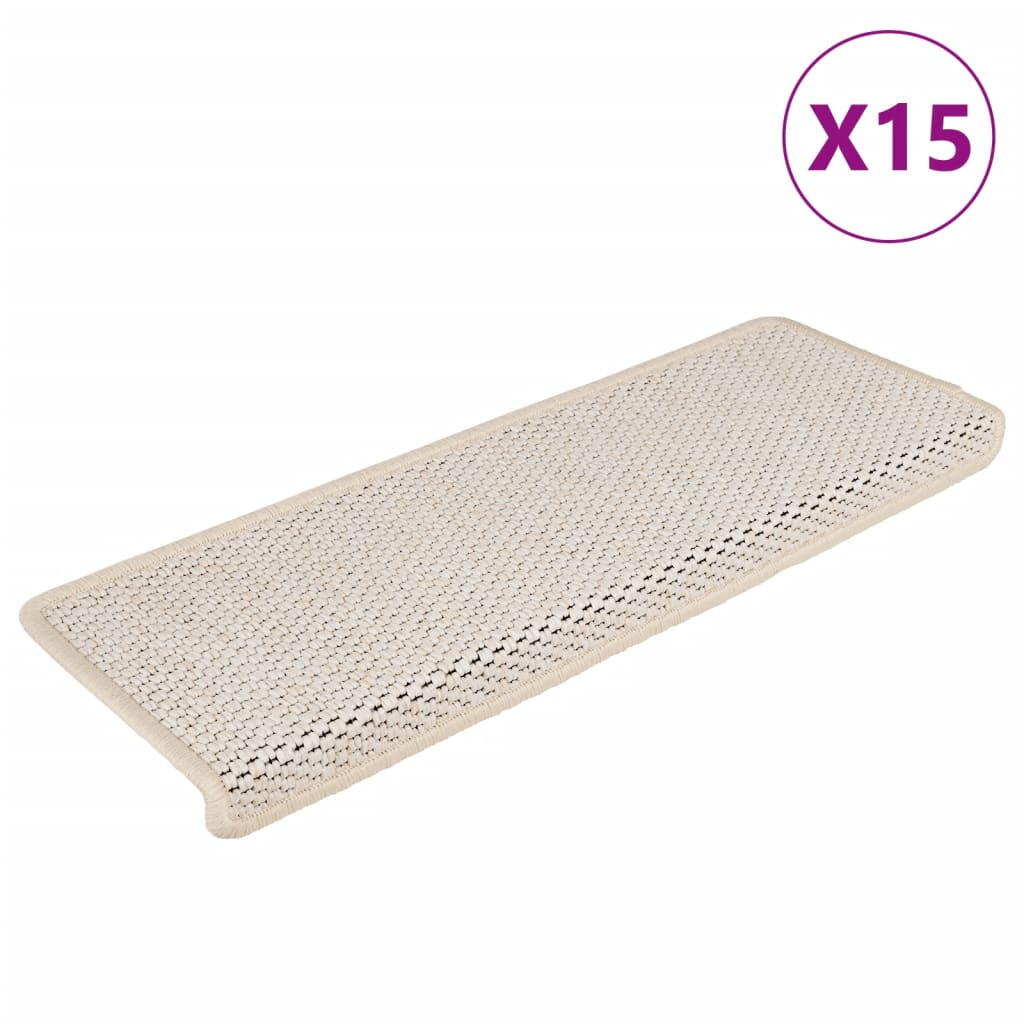 Alfombrilla autoadhesiva escalera sisal 15 uds crema 65x21x4 cm