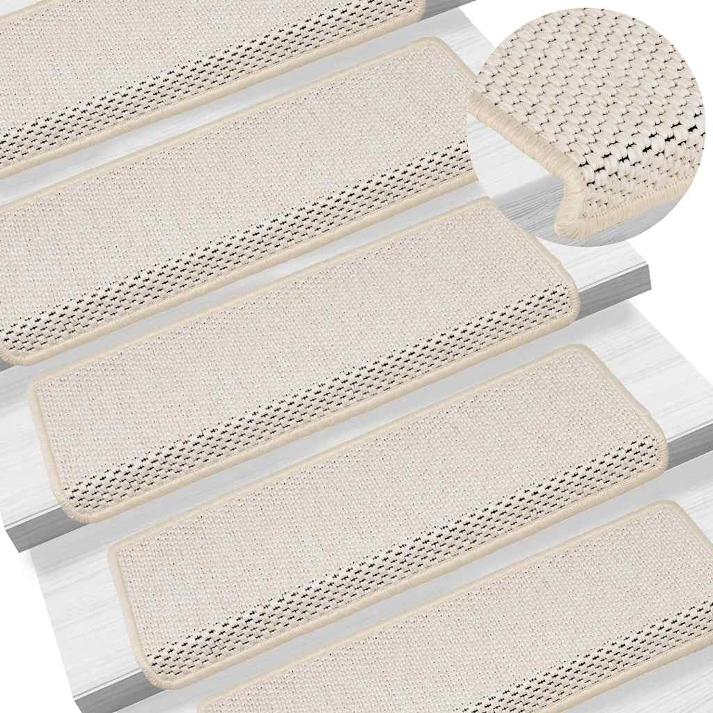 Vetonek Alfombrilla autoadhesiva escalera sisal 15 uds crema 65x21x4 cm