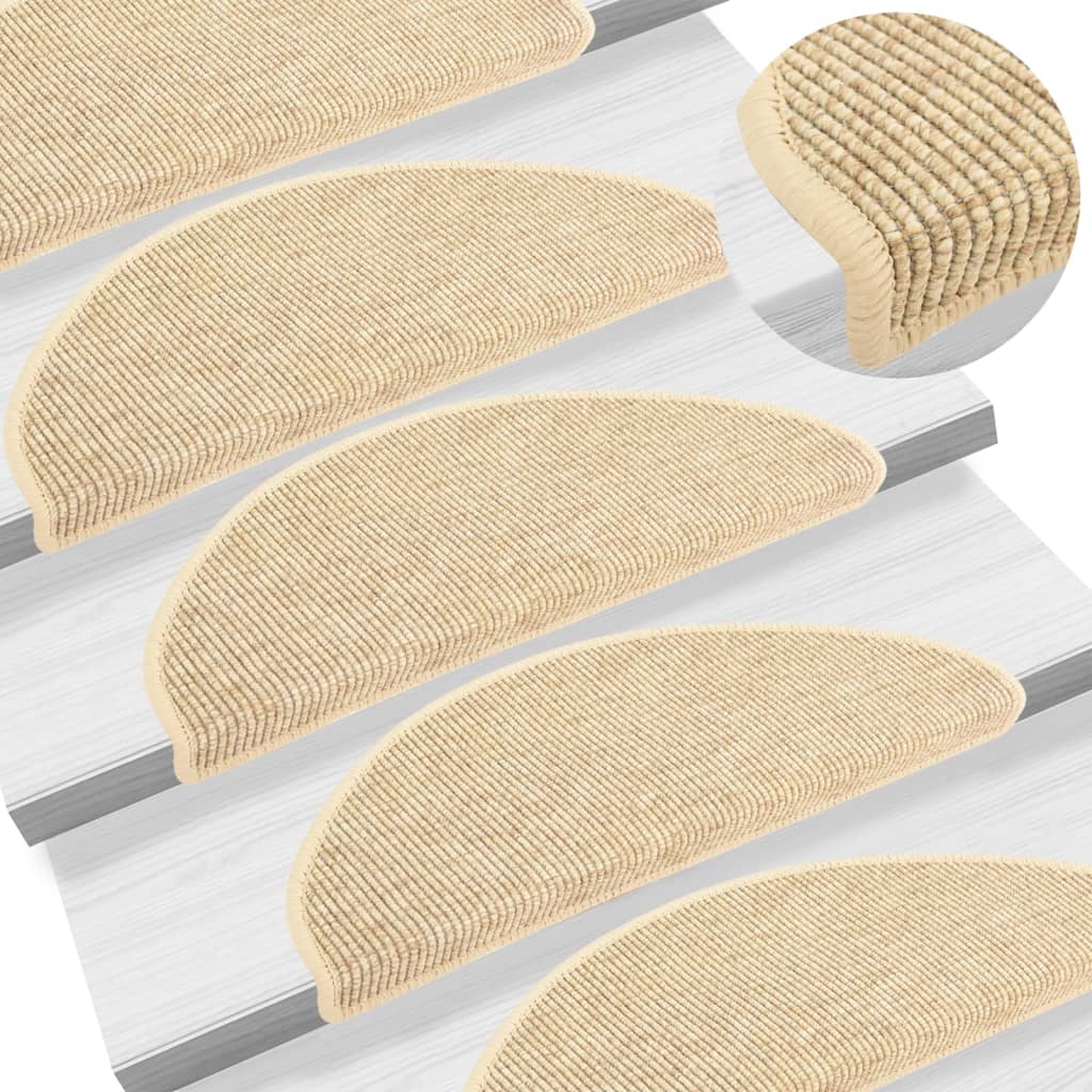 Alfombrilla autoadhesiva escalera sisal 15 uds beige 65x21x4 cm