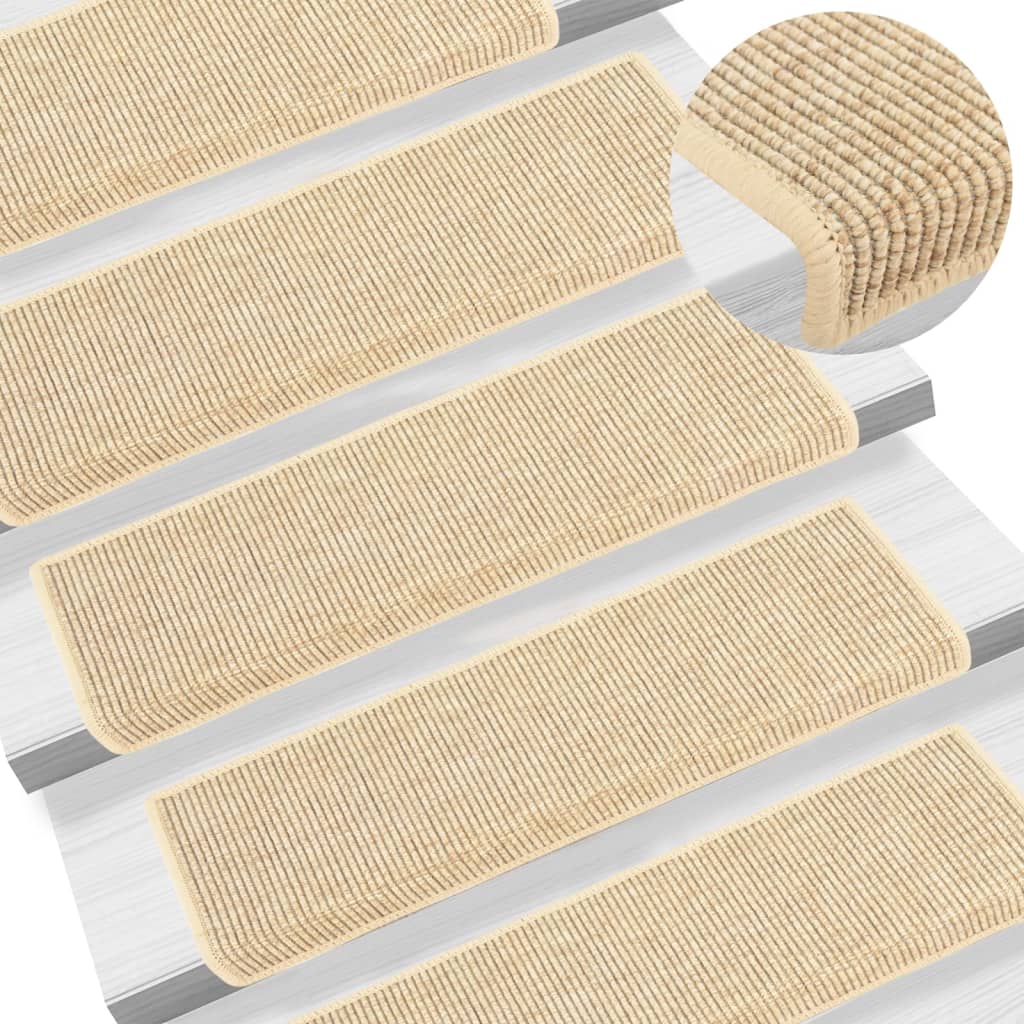 Alfombrilla autoadhesiva escalera sisal 15 uds beige 65x21x4 cm