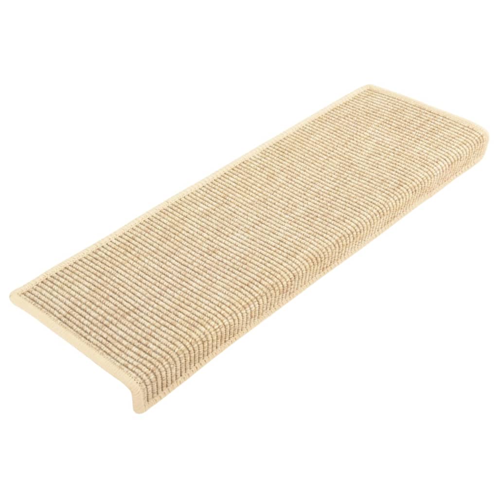 Alfombrilla autoadhesiva escalera sisal 15 uds beige 65x21x4 cm