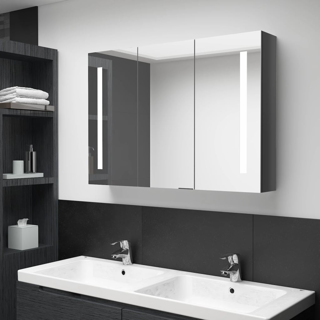 Vetonek Mueble de baño con espejo LED gris brillante 89x14x62 cm