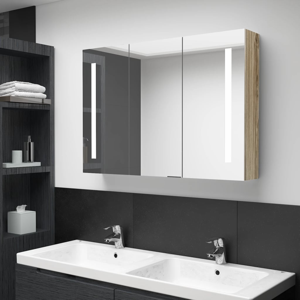 Vetonek Mueble de baño con espejo LED color roble 89x14x62 cm