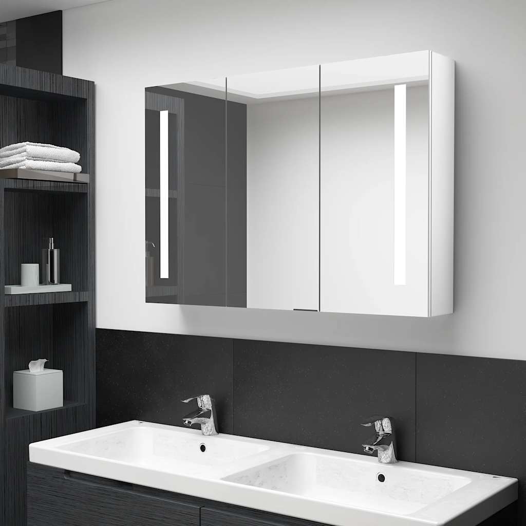 Vetonek Mueble de baño con espejo LED blanco brillante 89x14x62 cm