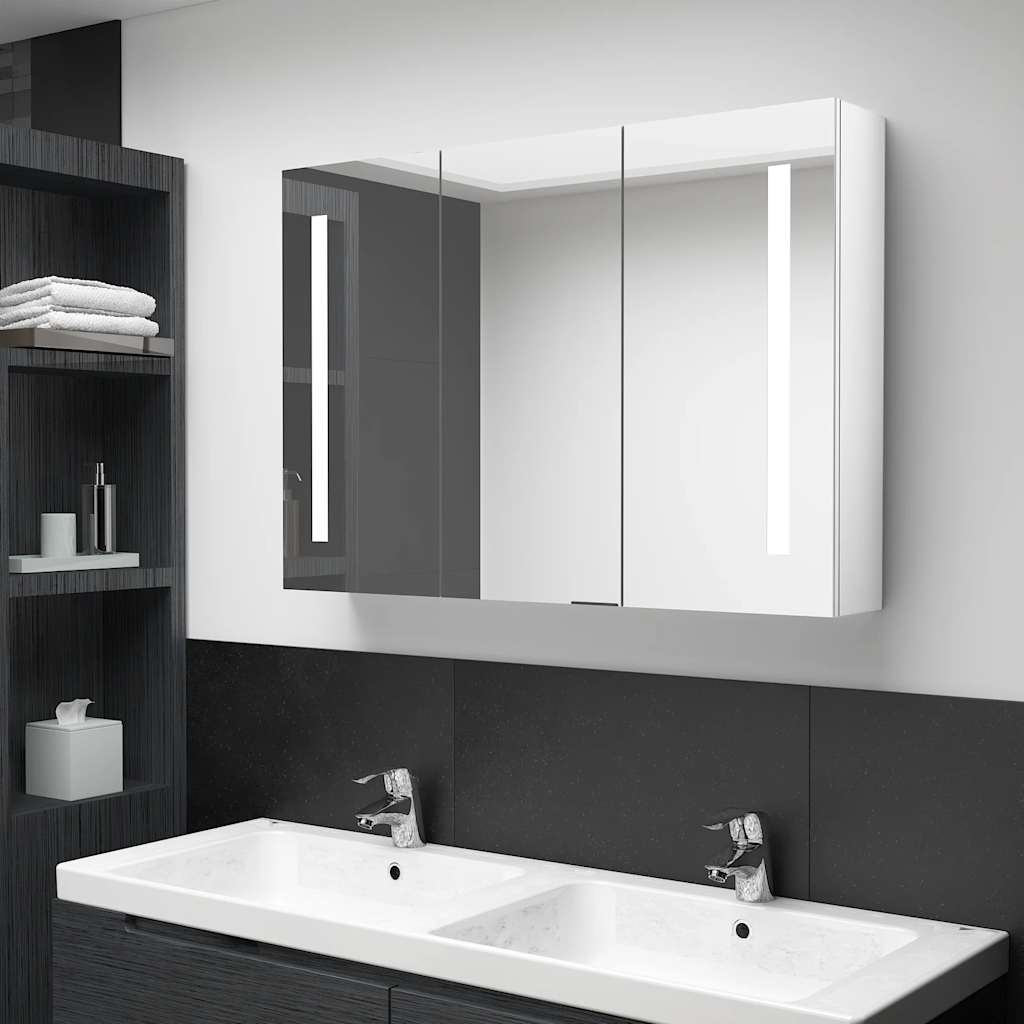 Mueble de baño con espejo led blanco brillante 89x14x62 cm v2948 Vetonek
