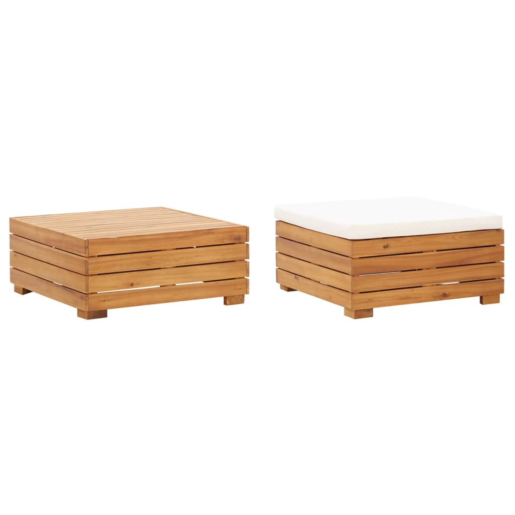 Vetonek Set de mesa y reposapiés de jardín cojín madera maciza acacia