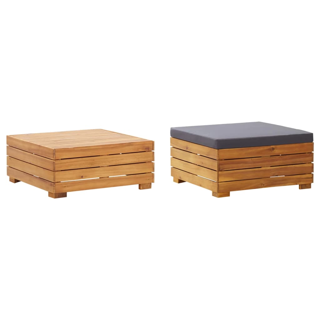 Vetonek Mesa de jardin y reposapiés con cojin y de madera maciza acacia