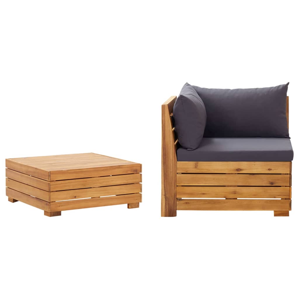 Vetonek Muebles de jardín 2 piezas con cojines madera maciza de acacia 