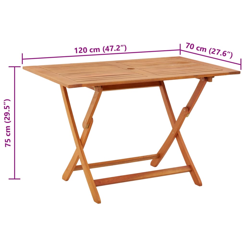 Mesa de jardín plegable madera maciza de eucalipto 120x70x75 cm vidaXL