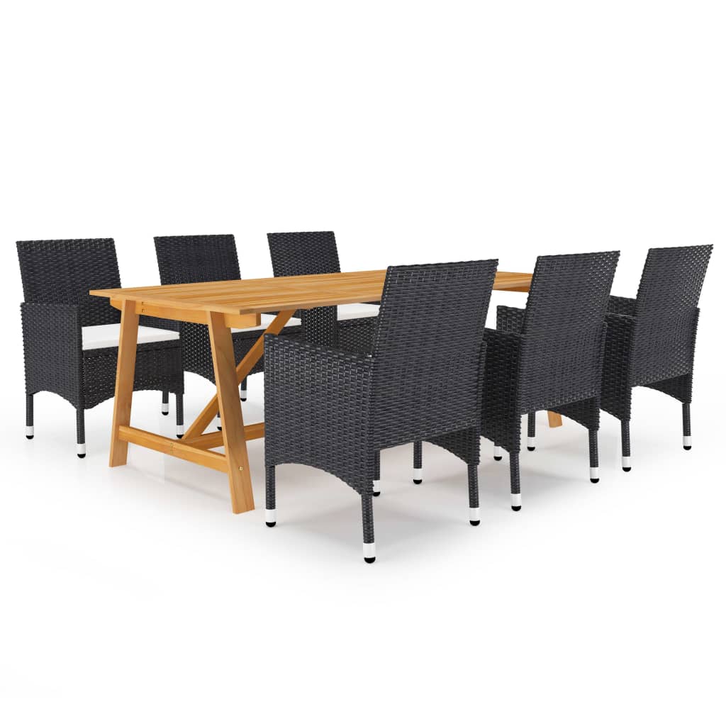 Vetonek Juego de comedor de jardín 7 piezas negro