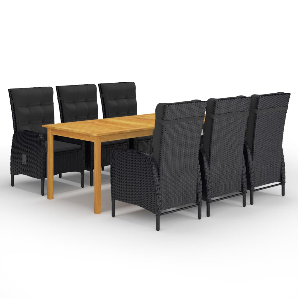 Vetonek Set de comedor de jardín de 7 piezas negro