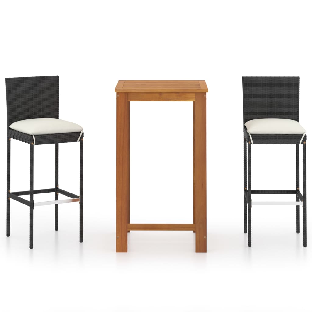 Conjunto de bar de jardim de 3 peças com almofadas pretas V0028 Vetonek
