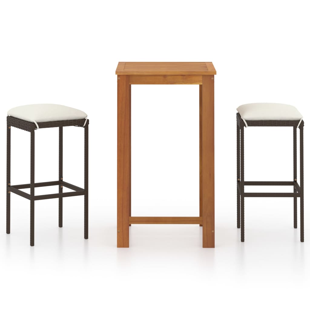 Conjunto de bar de jardim de 3 peças e almofadas de vime sintético marrom V0066 Vetonek