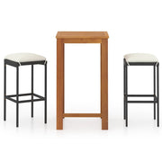 Conjunto de bar de jardim de 3 peças e almofadas de vime sintético preto V0073 Vetonek