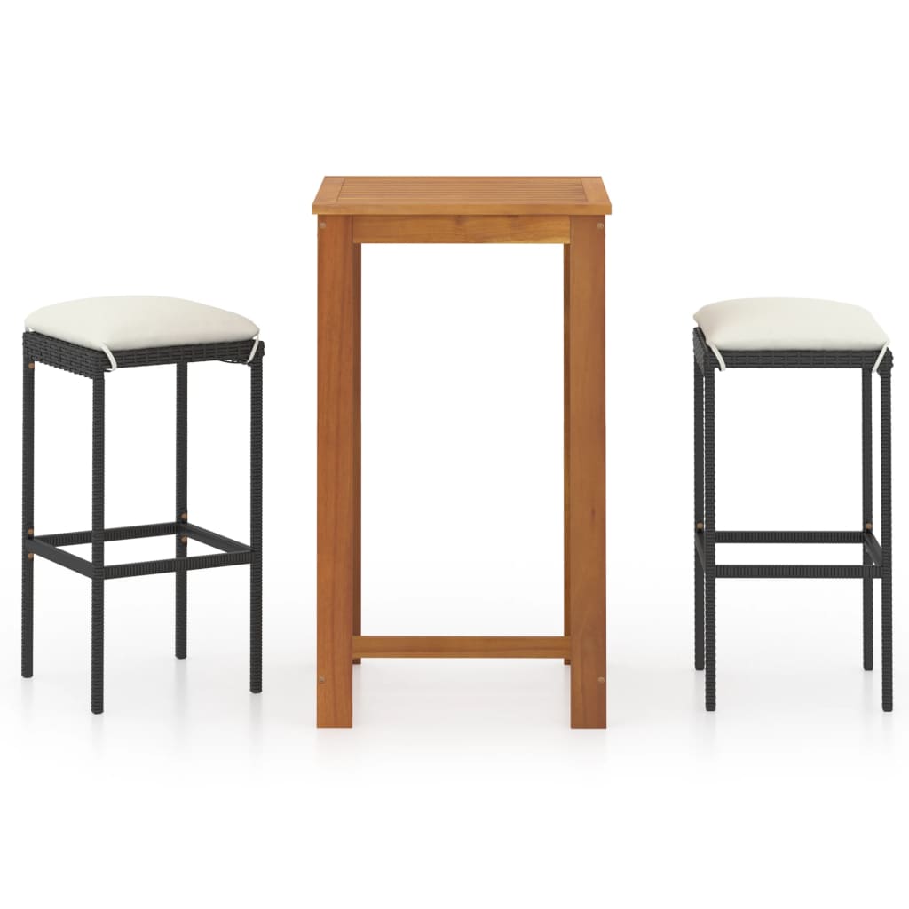 Conjunto de bar de jardim de 3 peças e almofadas de vime sintético preto V0073 Vetonek