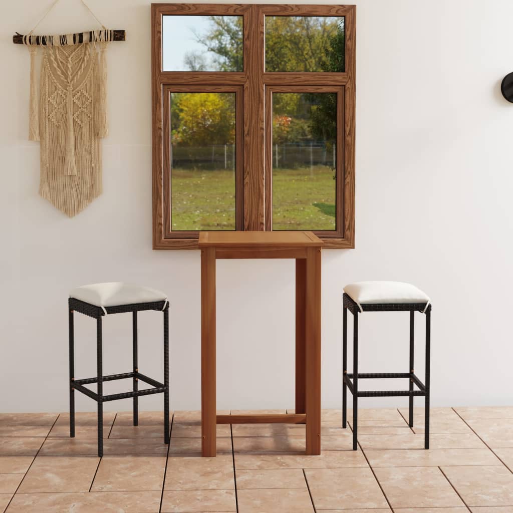 Conjunto de bar de jardim de 3 peças e almofadas de vime sintético preto V0073 Vetonek