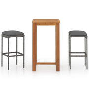 Conjunto de bar de jardim de 3 peças e almofadas de vime sintético cinza V0080 Vetonek