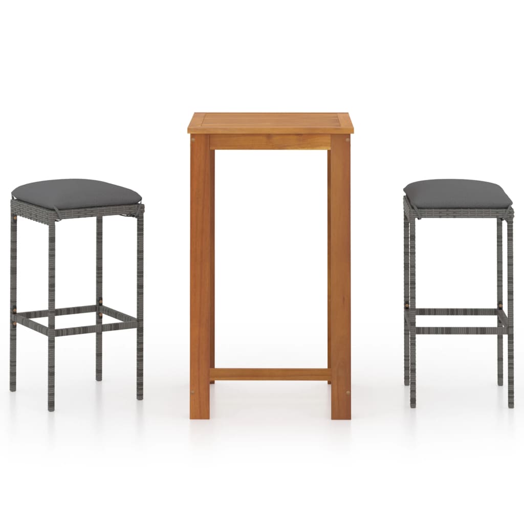 Conjunto de bar de jardim de 3 peças e almofadas de vime sintético cinza V0080 Vetonek