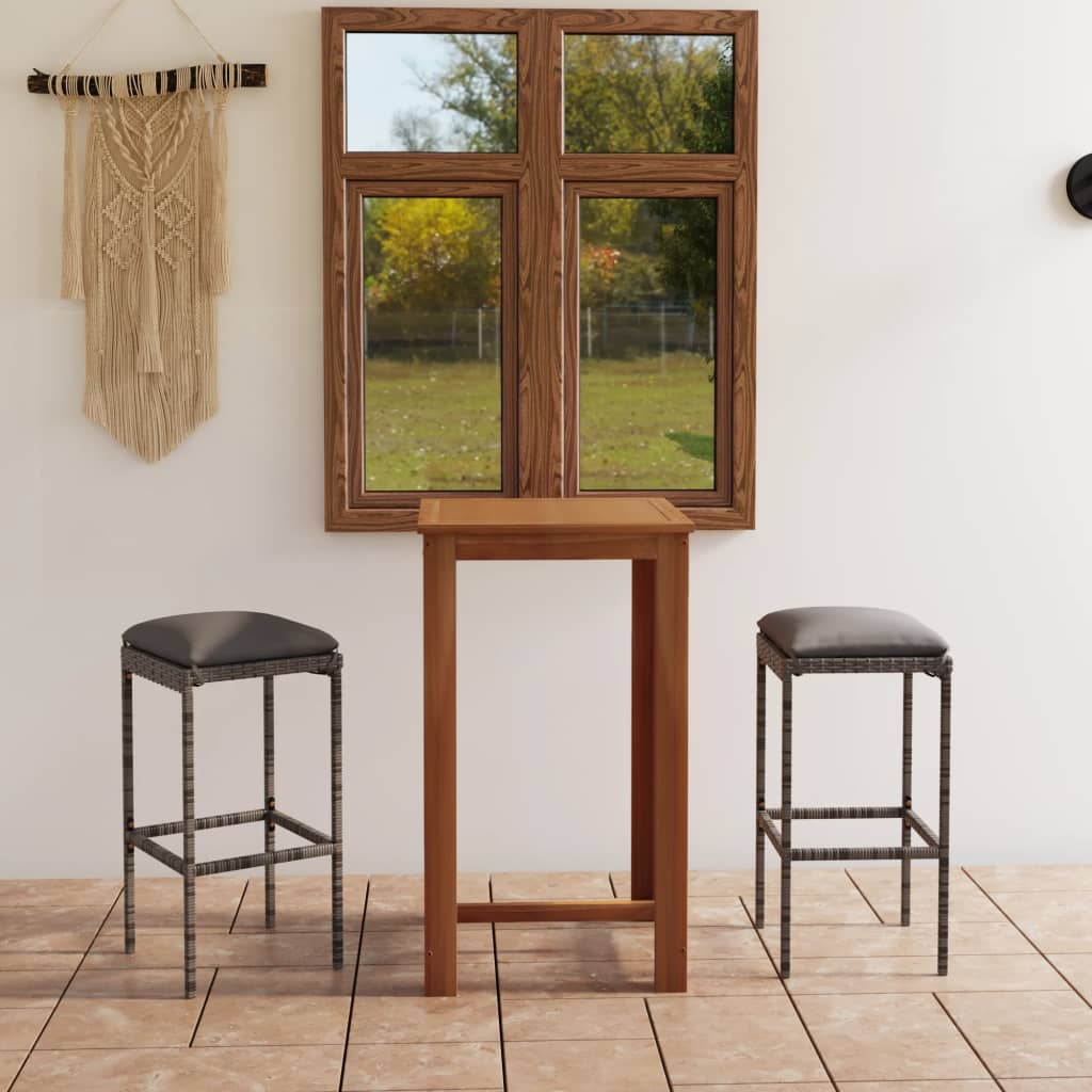 Conjunto de bar de jardim de 3 peças e almofadas de vime sintético cinza V0080 Vetonek