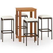 Conjunto de bar de jardim de 5 peças e almofadas de vime sintético marrom V0097 Vetonek
