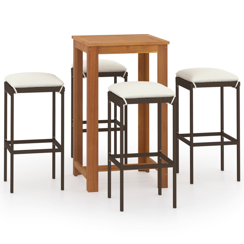 Conjunto de bar de jardim de 5 peças e almofadas de vime sintético marrom V0097 Vetonek