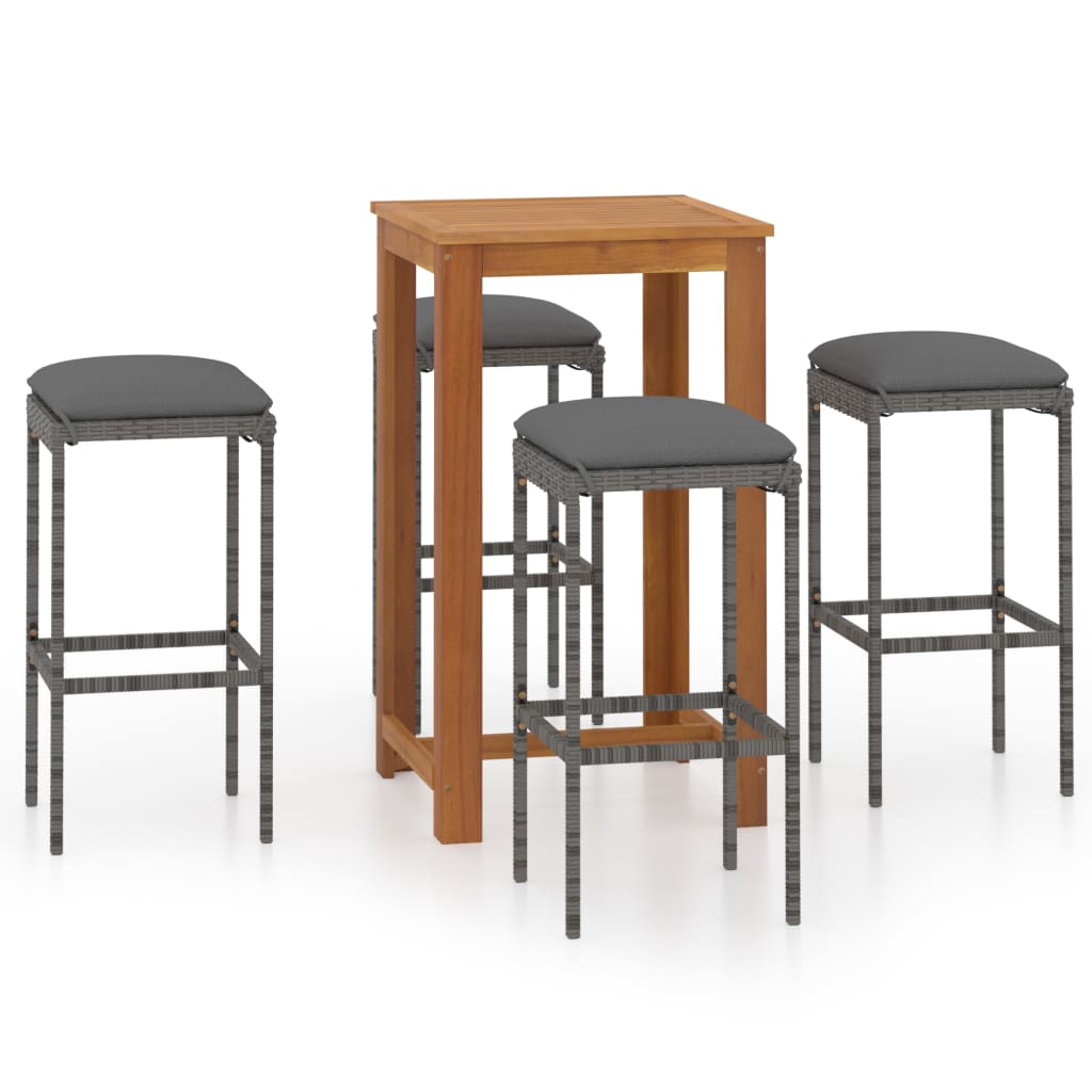 Conjunto de bar de jardim de 5 peças e almofadas de vime sintético cinza V0110 Vetonek