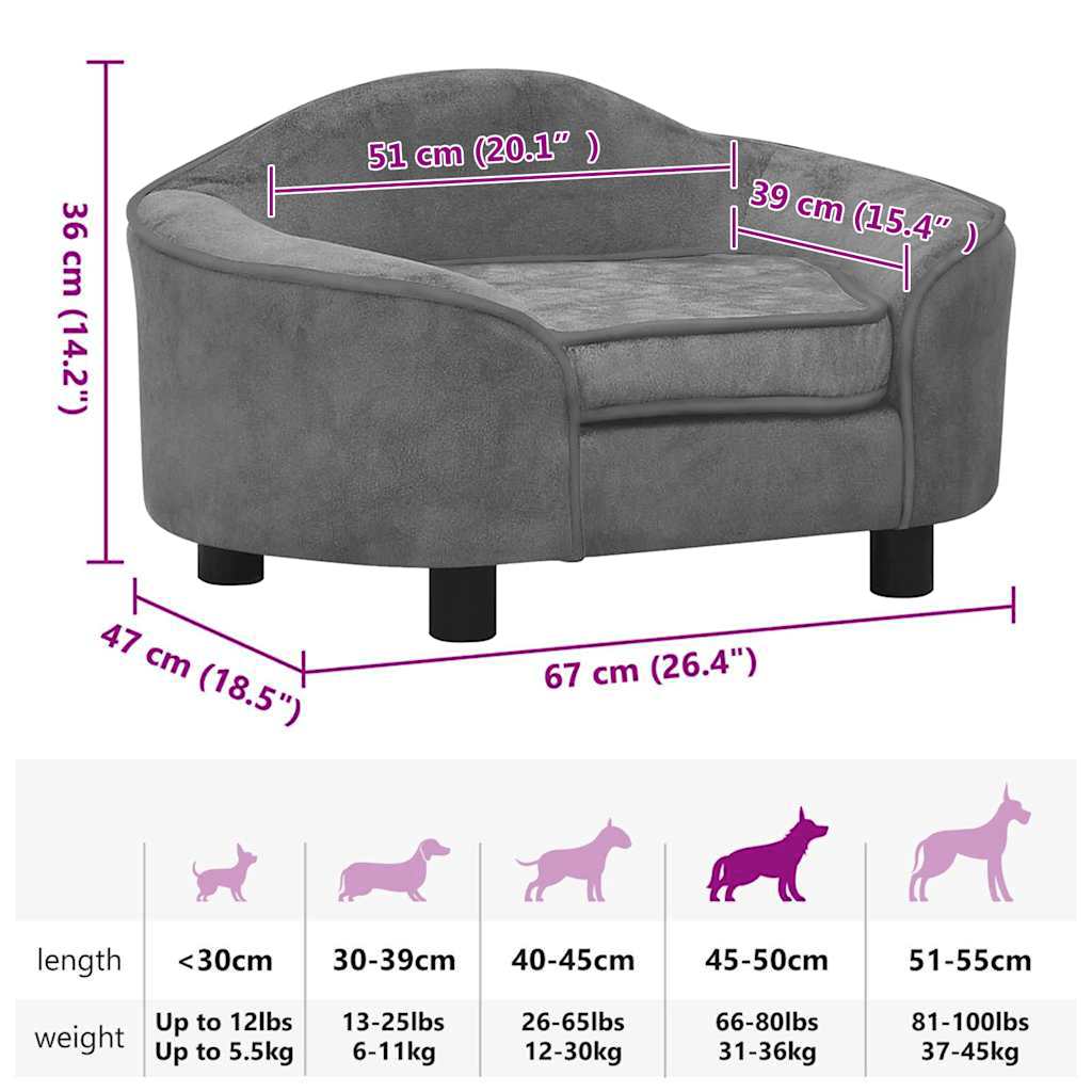 Gray plush dog sofa 67x47x36 cm V1391 Vetonek