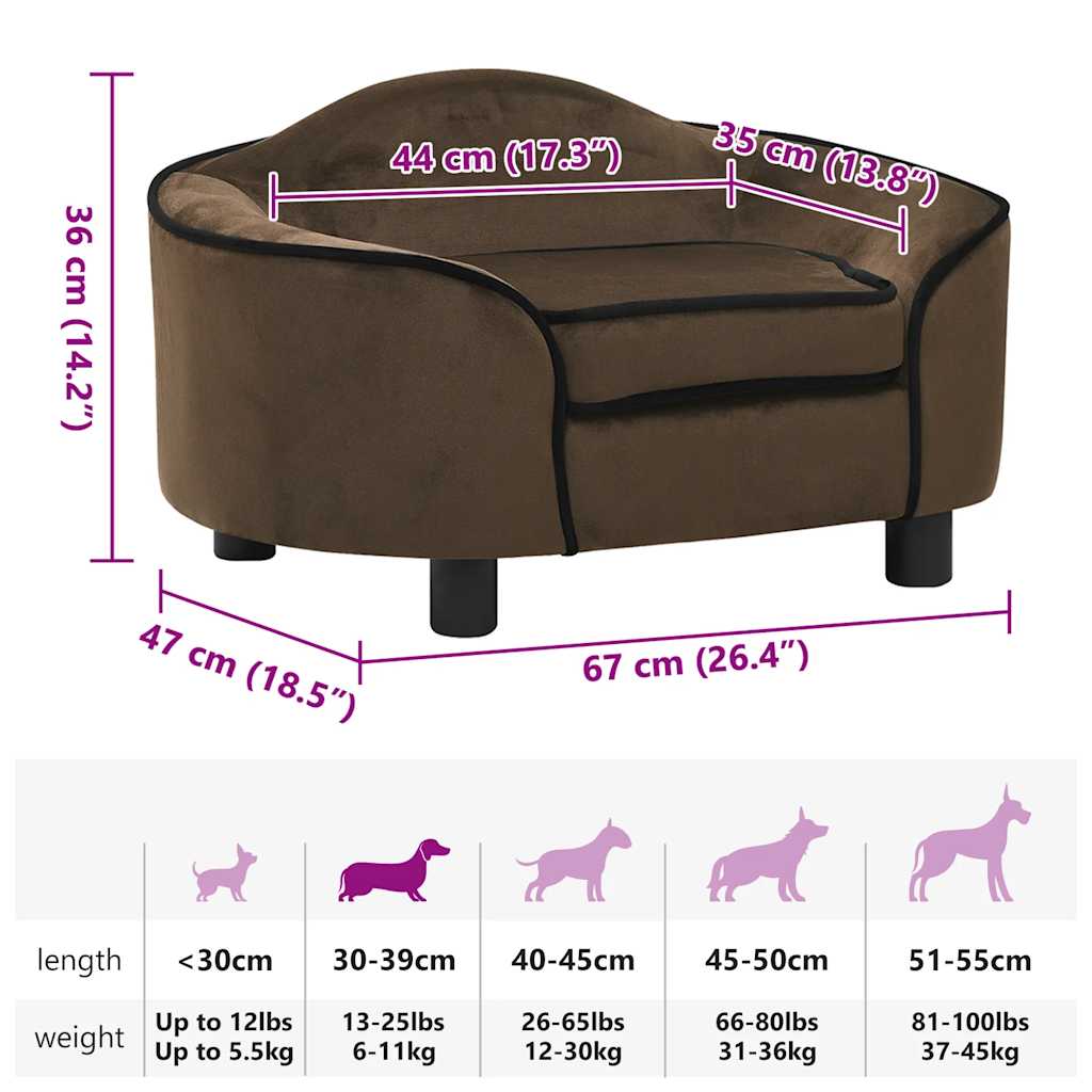 Brown plush dog sofa 67x47x36 cm V1407 Vetonek