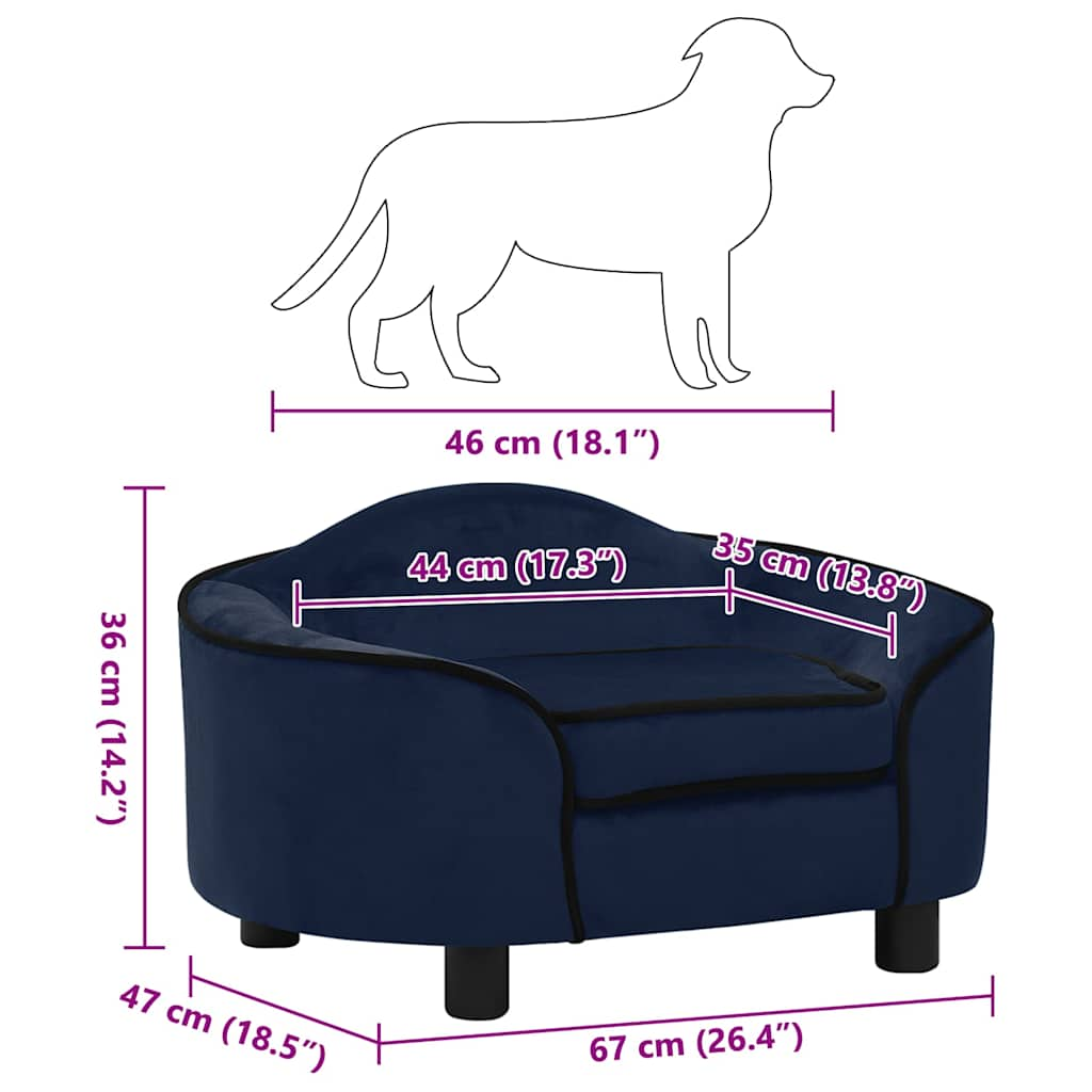 Blue plush dog sofa 67x47x36 cm