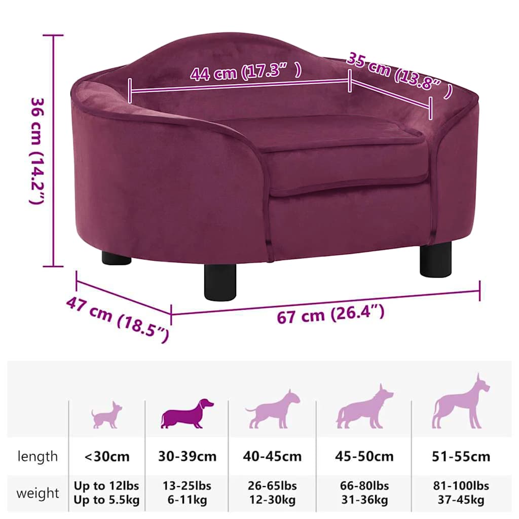 Burgundy plush dog sofa 67x47x36 cm V1445 Vetonek